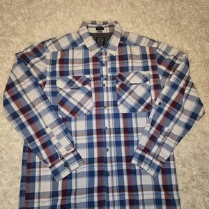 Wrangler Blue and Red Plaid Button Down Shirt
